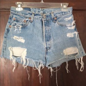 Urban renewal distressed denim shorts cut offs med